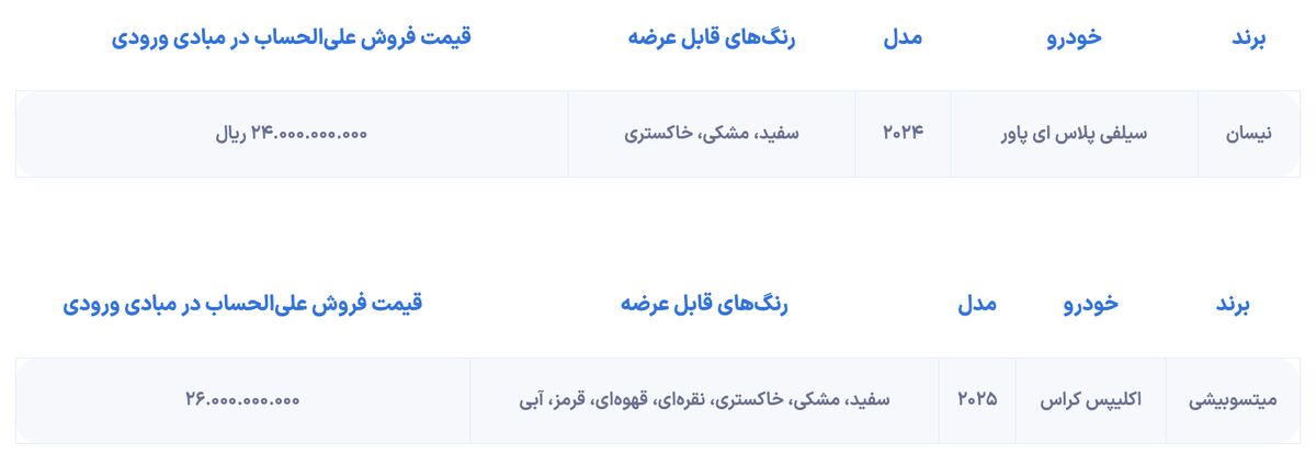 شرایط فروش میتسوبیشی اکلیپس کراس و نیسان سیلفی آرین موتور منتشر شد