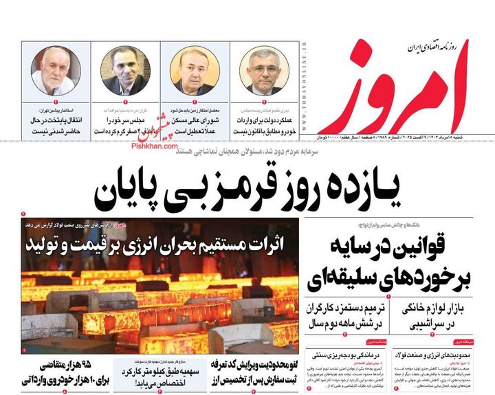 صفحه اول روزنامه های اقتصادی ۱۸ مرداد ۱۴۰۴
