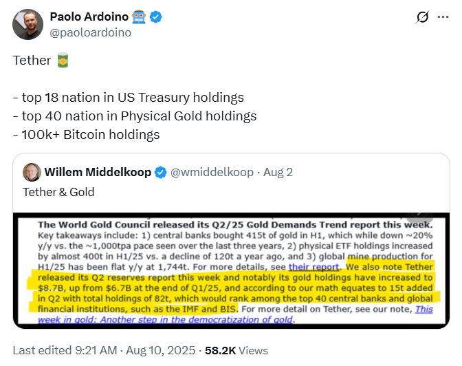 عملکرد خیرهکننده تتر در ۲۰۲۵ | رشد ذخایر طلا، بیتکوین و سودآوری میلیاردی USDT