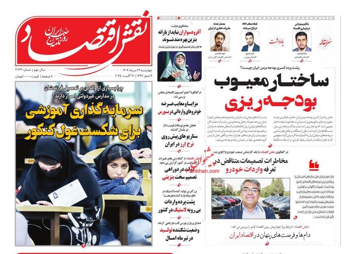 صفحه اول روزنامه های اقتصادی ۲۲ مرداد ۱۴۰۴