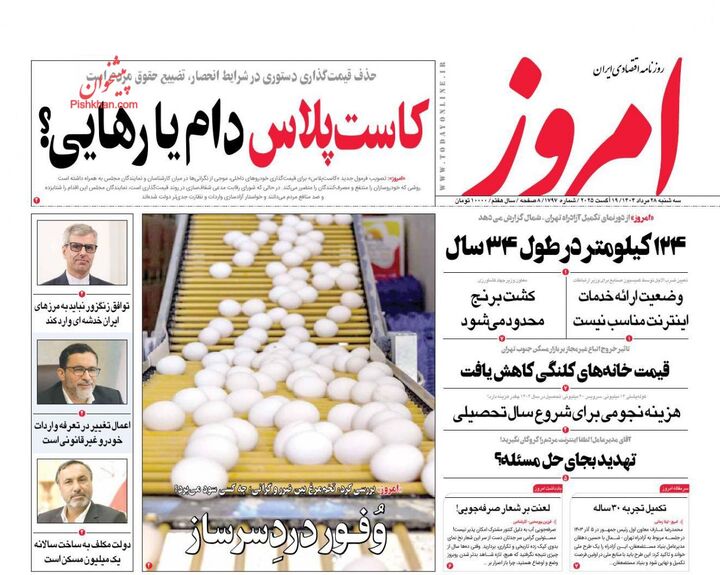 صفحه اول روزنامه های اقتصادی ۲۸ مرداد ۱۴۰۴