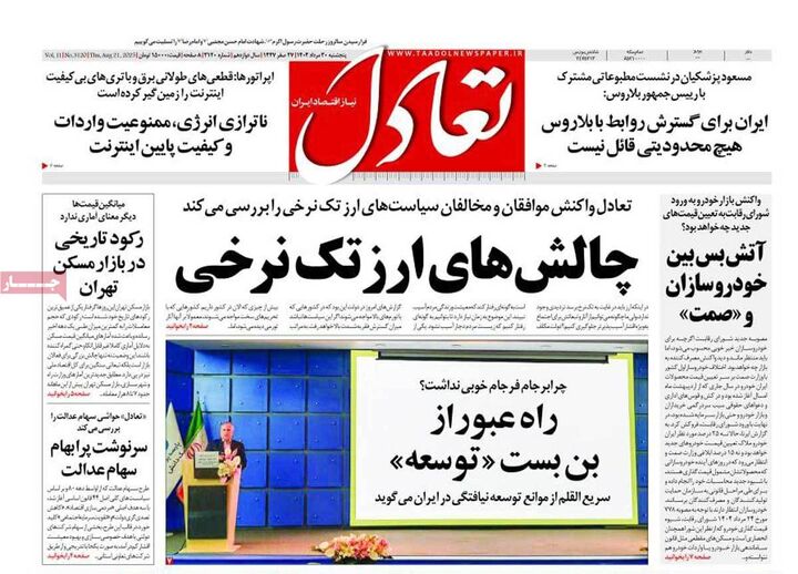 صفحه اول روزنامه های اقتصادی ۲۹ مرداد ۱۴۰۴
