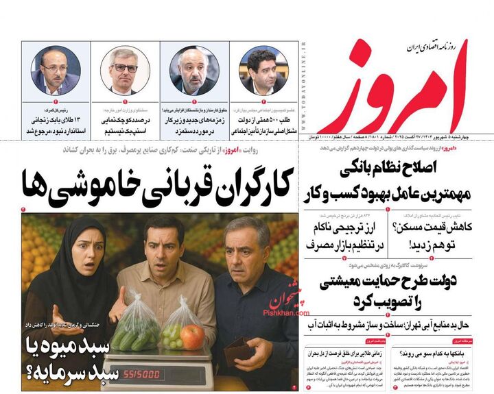 صفحه اول روزنامه های اقتصادی ۵ شهریور ۱۴۰۴