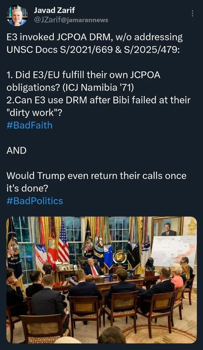 اولین واکنش ظریف به تلاش اروپا برای فعالسازی اسنپ بک