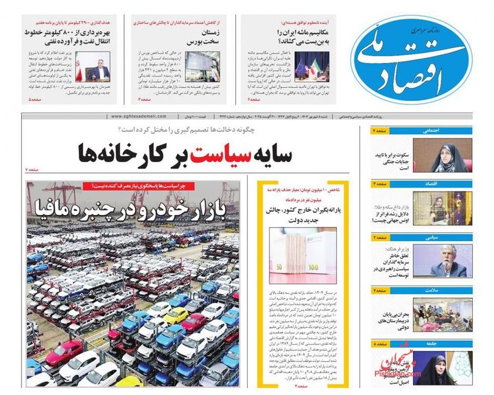 صفحه اول روزنامه های اقتصادی ۸ شهریور ۱۴۰۴
