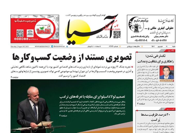 صفحه اول روزنامه های اقتصادی ۸ شهریور ۱۴۰۴