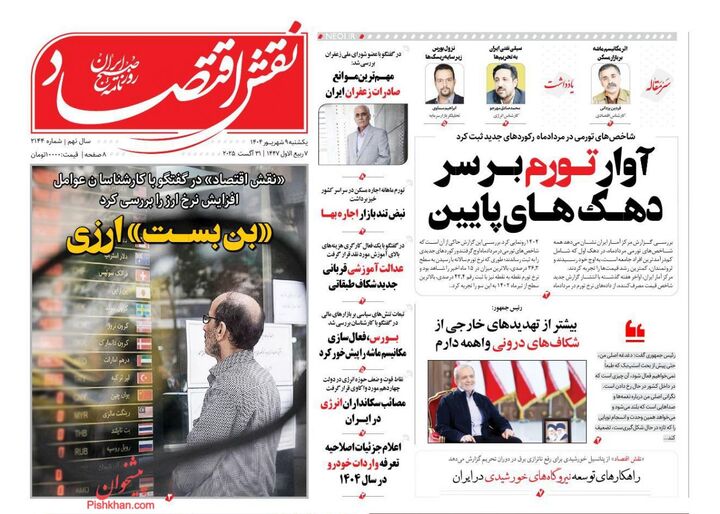 صفحه اول روزنامه های اقتصادی ۹ شهریور ۱۴۰۴