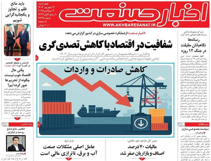 صفحه اول روزنامه های اقتصادی ۱۲ شهریور ۱۴۰۴