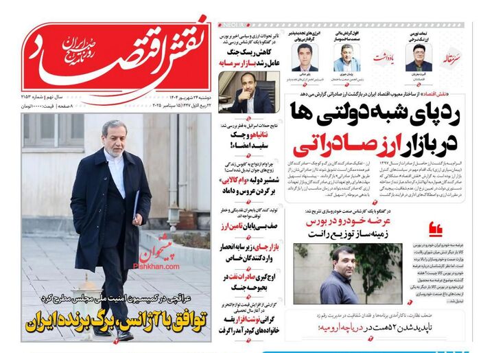 صفحه اول روزنامه های اقتصادی ۲۴ شهریور ۱۴۰۴