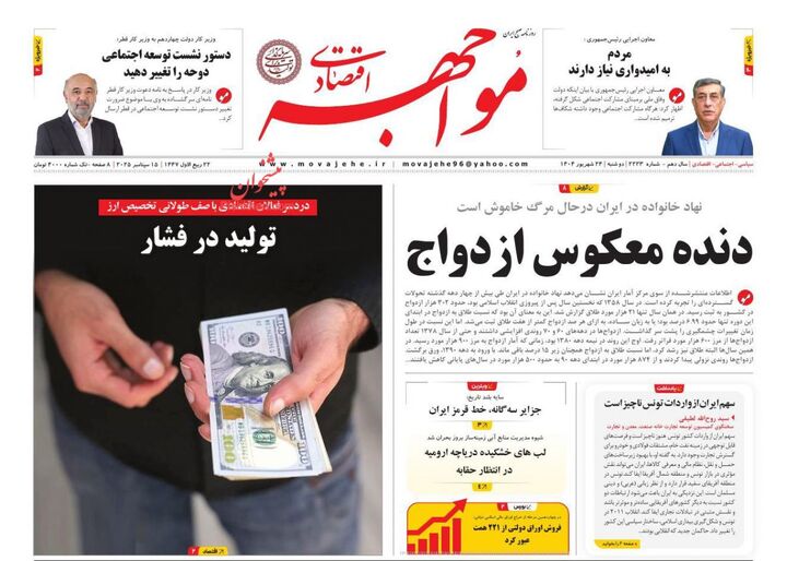 صفحه اول روزنامه های اقتصادی ۲۴ شهریور ۱۴۰۴