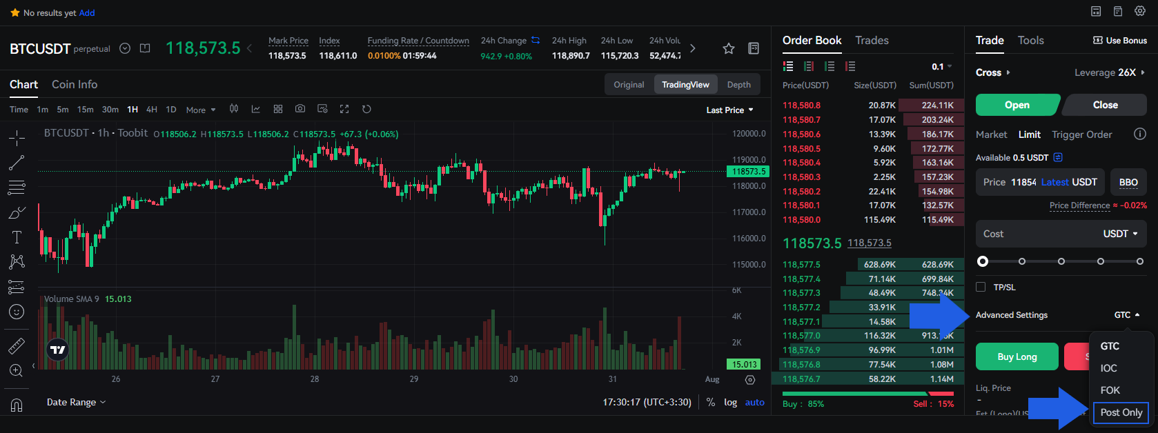 آموزش کامل ثبت سفارش Post-Only و Reduce-Only در صرافی  Toobit