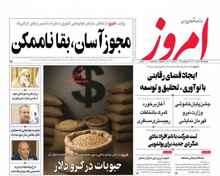 صفحه اول روزنامه های اقتصادی ۲ مهر ۱۴۰۴