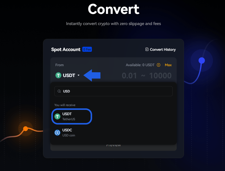 روش تبدیل استیبل کوینها به یکدیگر در صرافی Toobit