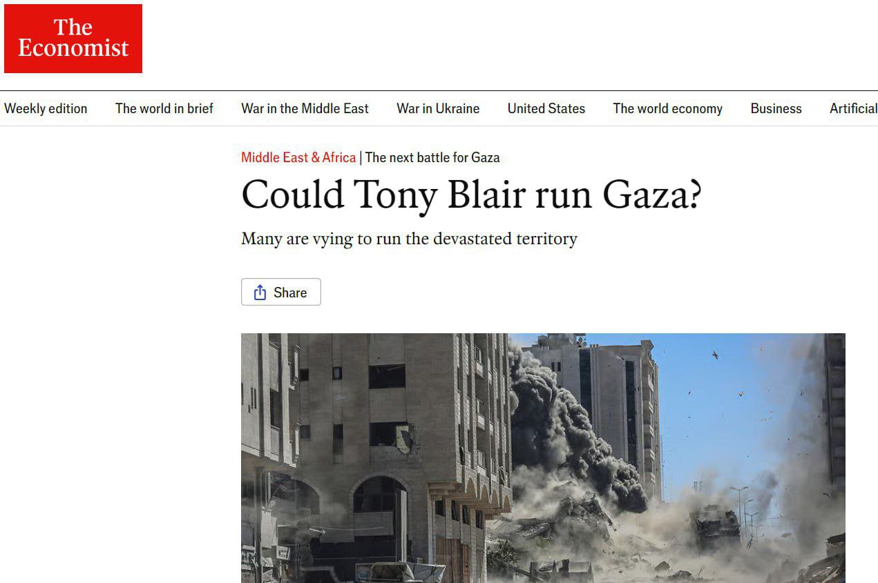 اکونومیست: احتمال سپردن اداره غزه به تونی بلر پس از جنگ