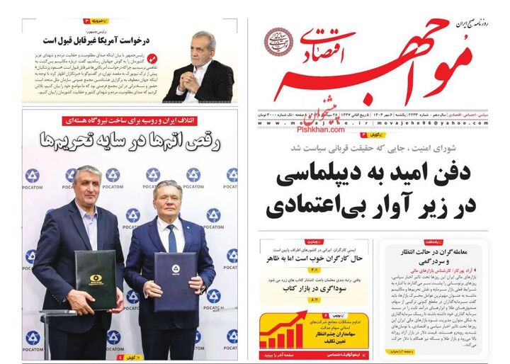 صفحه اول روزنامه های اقتصادی ۶ مهر ۱۴۰۴