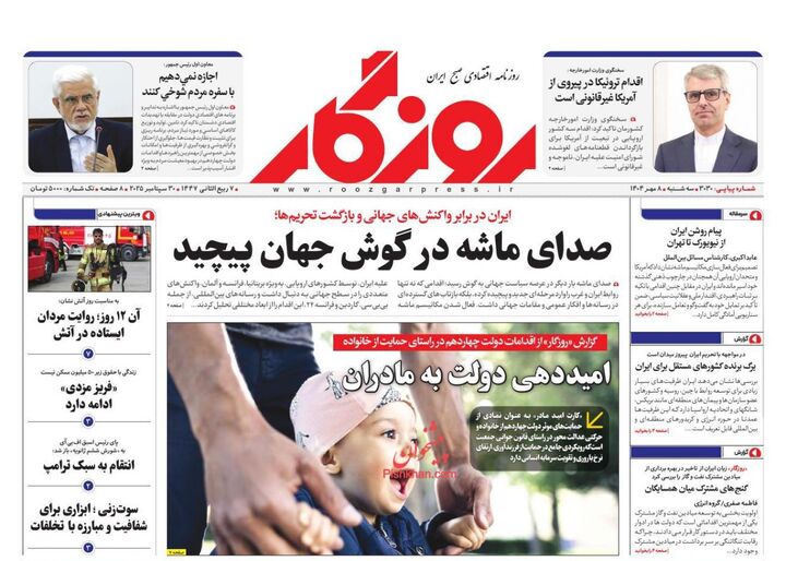 صفحه اول روزنامه های اقتصادی ۸ مهر ۱۴۰۴