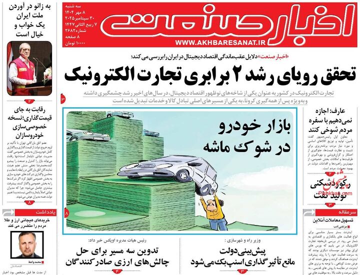 صفحه اول روزنامه های اقتصادی ۸ مهر ۱۴۰۴
