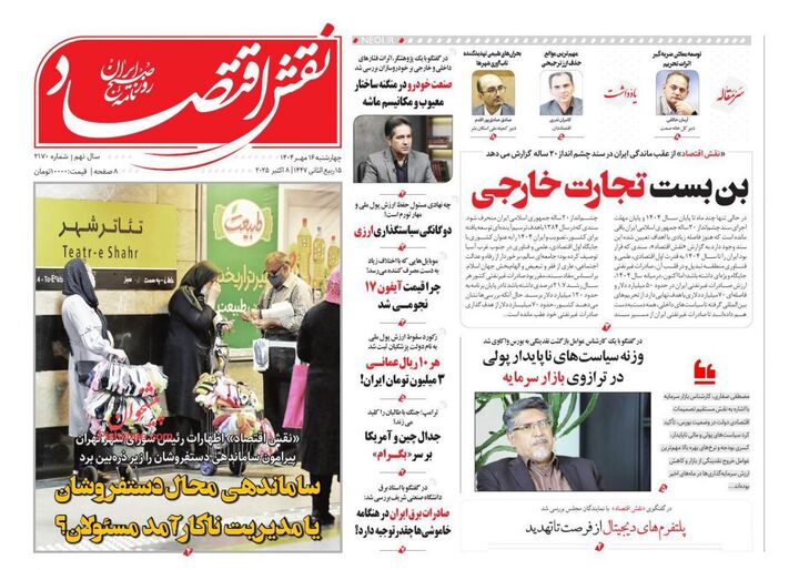 صفحه اول روزنامه های اقتصادی ۱۶ مهر ۱۴۰۴