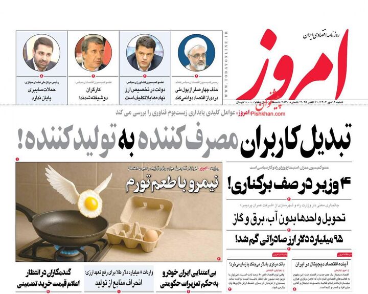 صفحه اول روزنامه های اقتصادی ۱۹ مهر ۱۴۰۴
