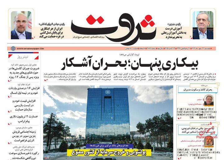 صفحه اول روزنامه های اقتصادی ۲۱ مهر ۱۴۰۴