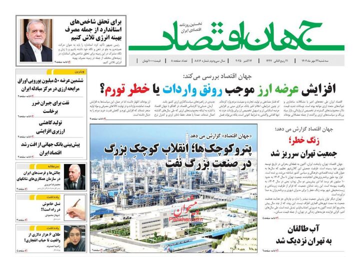 صفحه اول روزنامه های اقتصادی ۲۲ مهر ۱۴۰۴
