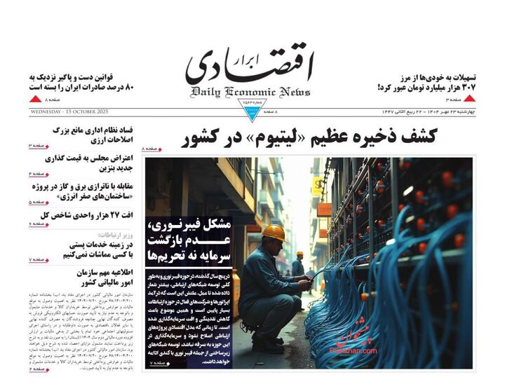 صفحه اول روزنامه های اقتصادی ۲۲ مهر ۱۴۰۴