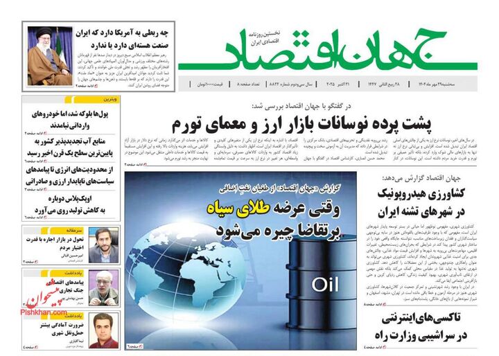 صفحه اول روزنامه های اقتصادی ۲۹ مهر ۱۴۰۴