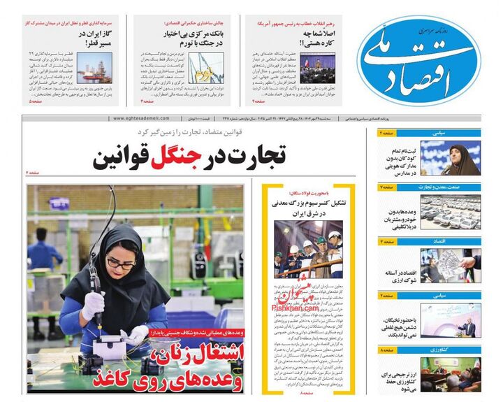 صفحه اول روزنامه های اقتصادی ۲۹ مهر ۱۴۰۴