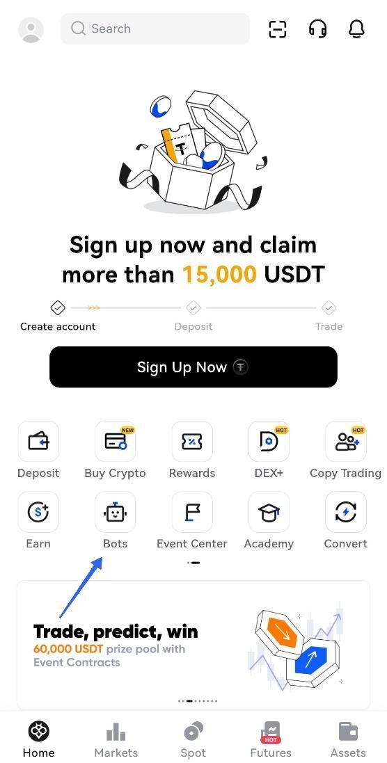 آموزش گرید تریدینگ صرافی Toobit در نسخه موبایل