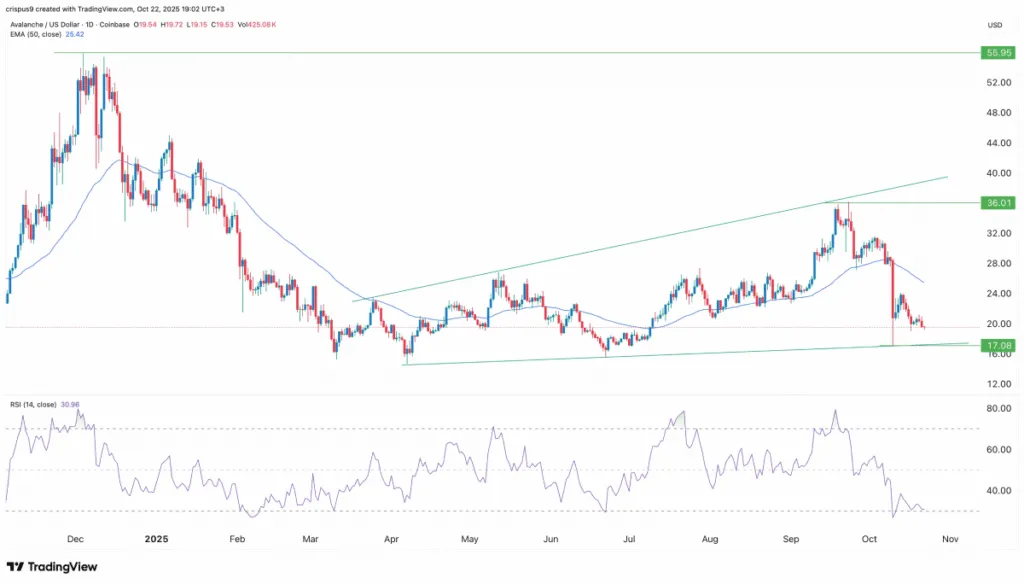قیمت آوالانچ به زیر سطح کلیدی۲۰ دلاری سقوط کرد؛ الگوی مگافون نوید بازگشت میدهد