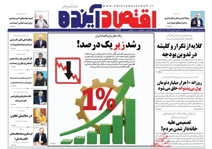 صفحه اول روزنامه های اقتصادی ۶ آبان ۱۴۰۴