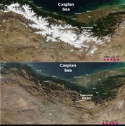 مقایسه حجم برف رشته کوه البرز در آبان ۱۳۹۳ و آبان ۱۴۰۴