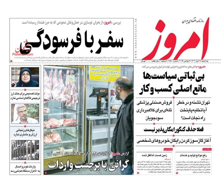 صفحه اول روزنامه های اقتصادی ۱۸ آبان ۱۴۰۴