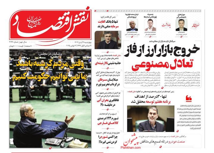 صفحه اول روزنامه های اقتصادی ۲۱ آبان ۱۴۰۴