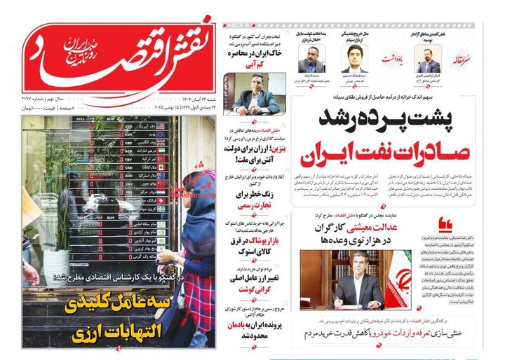 صفحه اول روزنامه های اقتصادی ۲۴ آبان ۱۴۰۴