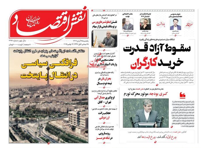 صفحه اول روزنامه های اقتصادی ۲۵ آبان ۱۴۰۴