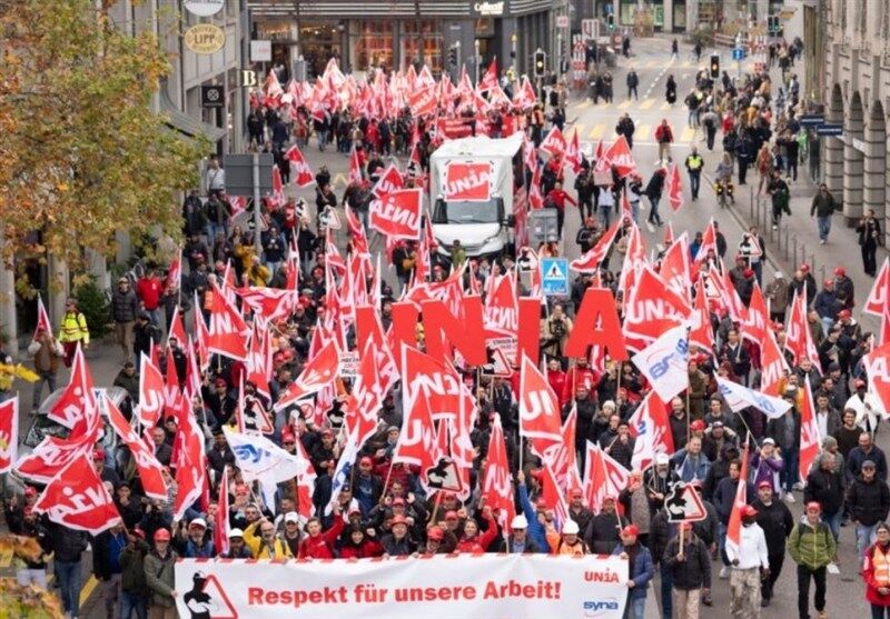 اعتصاب و تظاهرات کارگران ساختمانی در سوئیس به دلیل شرایط کاری