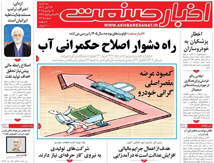 صفحه اول روزنامه های اقتصادی ۲۷ آبان ۱۴۰۴