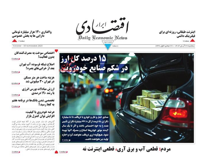 صفحه اول روزنامه های اقتصادی ۲۷ آبان ۱۴۰۴