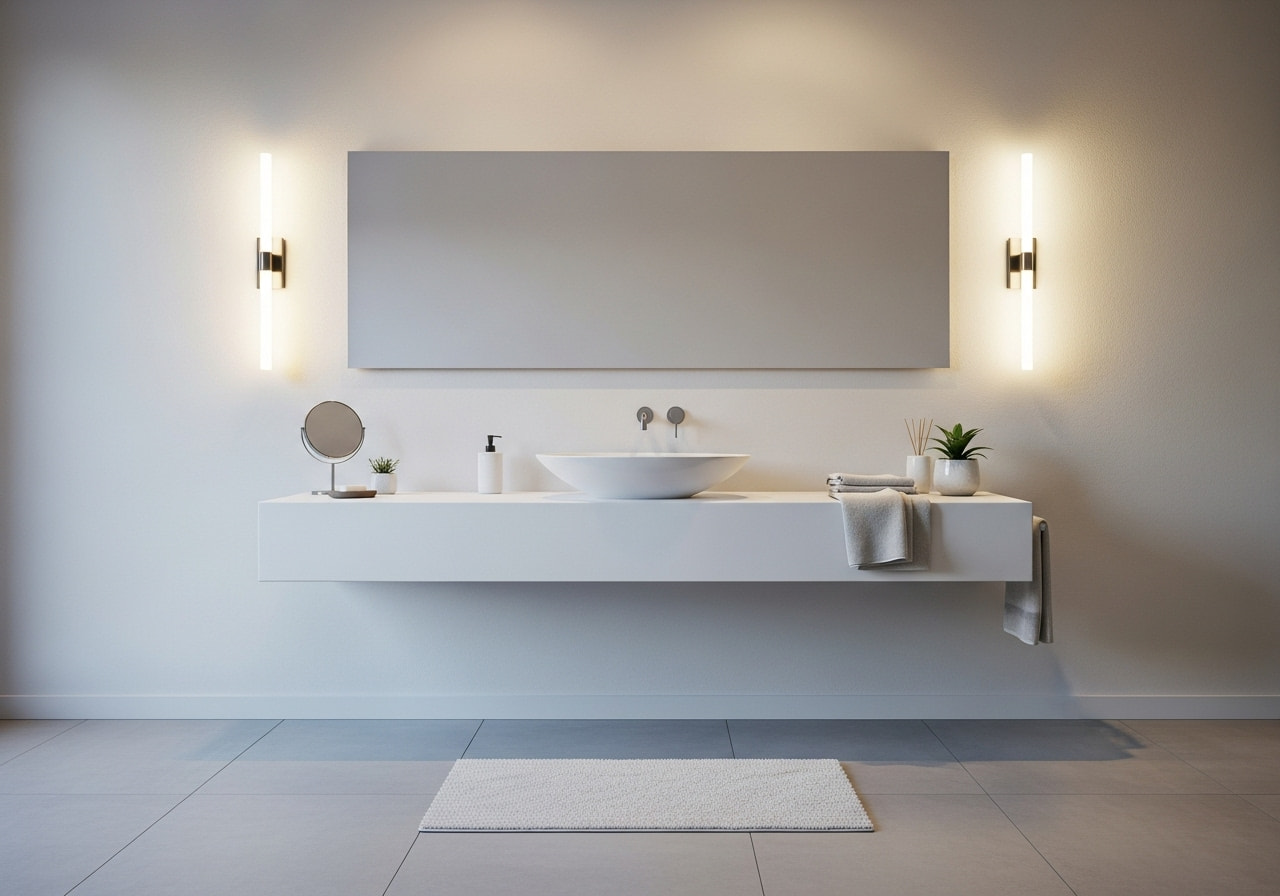 چراغ های دیواری دو طرف آینه برای روشنایی یکنواخت در حمام