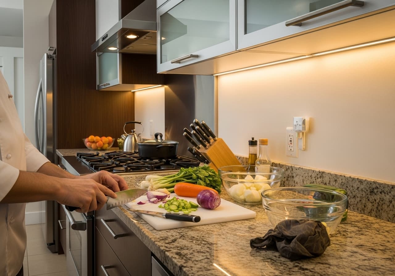 نوارهای LED زیر کابینت برای نورپردازی موضعی در آشپزخانه