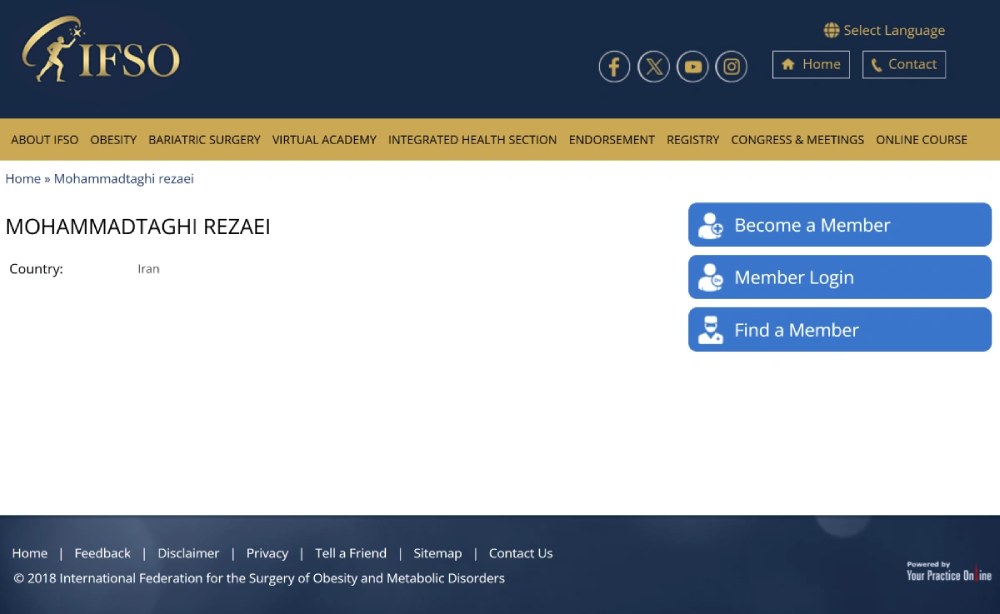 پروفایل دکتر محمدتقی رضایی فلوشیپ فوق تخصصی لاپاراسکوپی پیشرفته و جراحی چاقی و متابولیک به عنوان عضو فدراسیون بینالمللی جراحی چاقی و اختلالات متابولیک (IFSO)