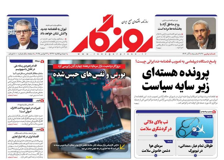 صفحه اول روزنامه های اقتصادی ۱ آذر ۱۴۰۴