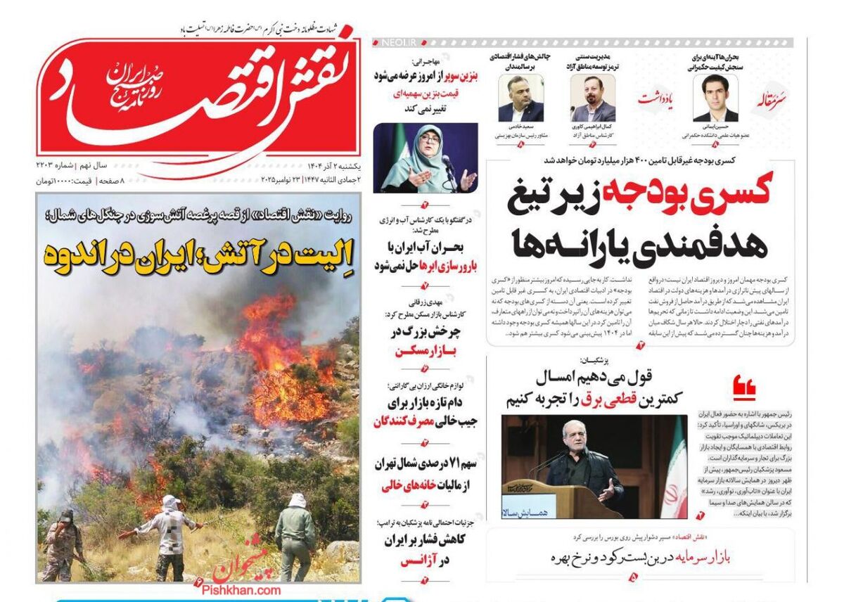 صفحه اول روزنامه های اقتصادی ۲ آذر ۱۴۰۴