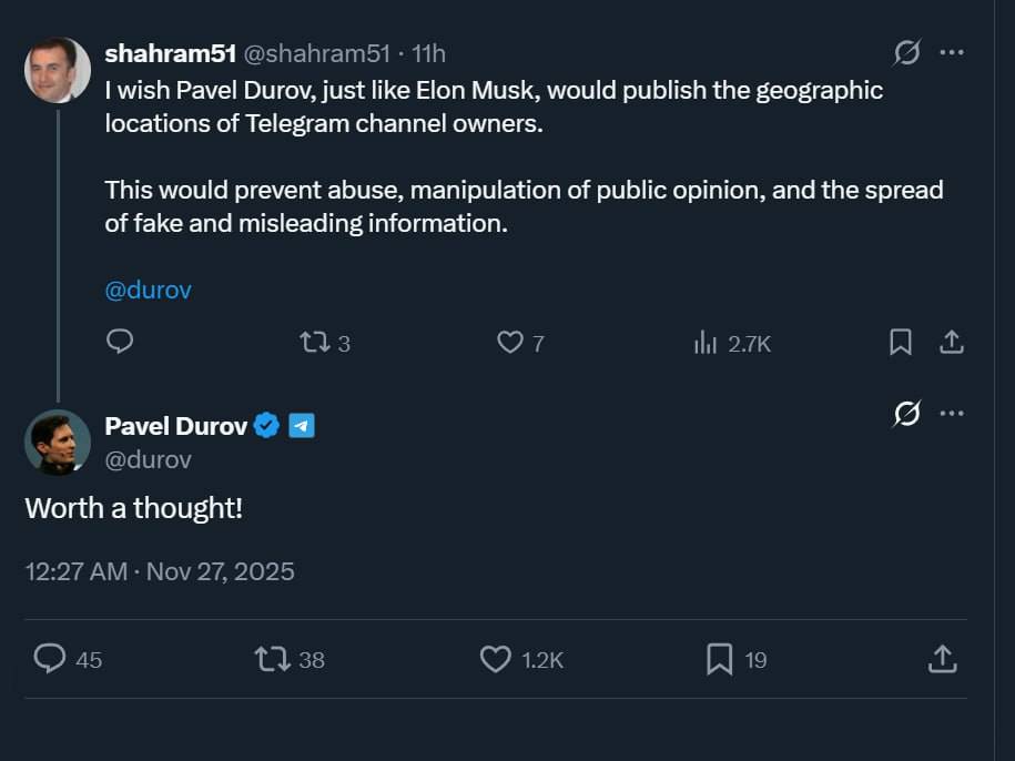 احتمال آشکارسازی موقعیت مکانی مالکان کانال‌های تلگرامی توسط پاول دوروف