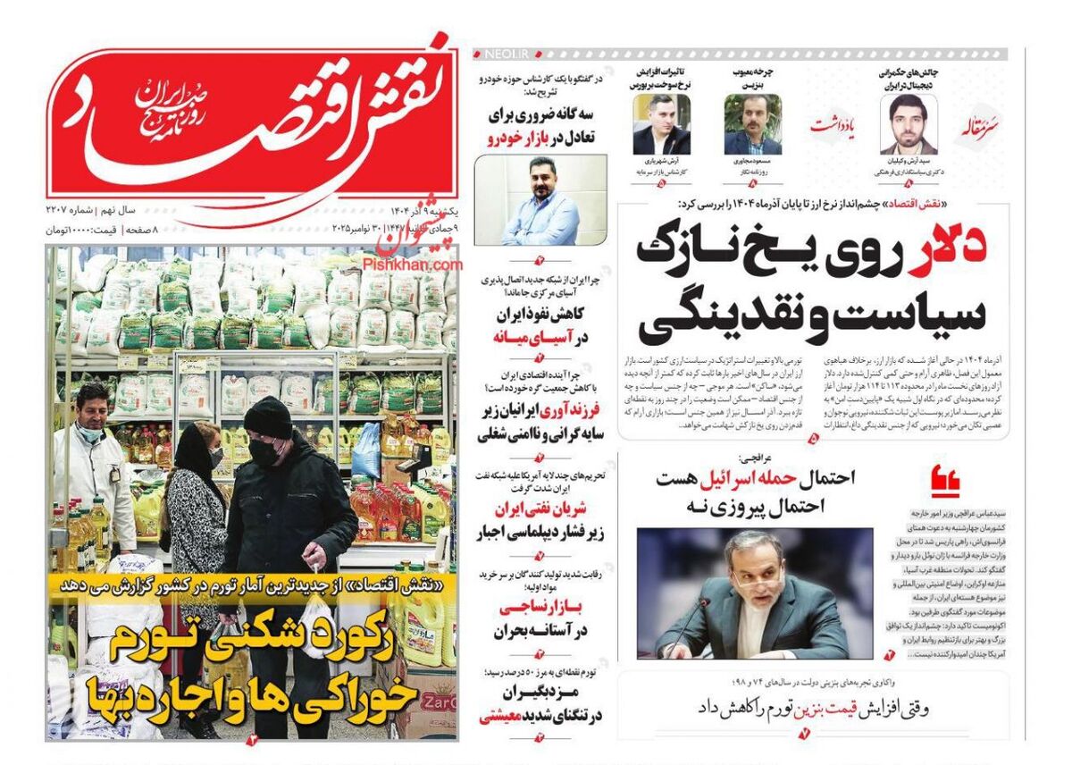 صفحه اول روزنامه های اقتصادی ۹ آذر ۱۴۰۴