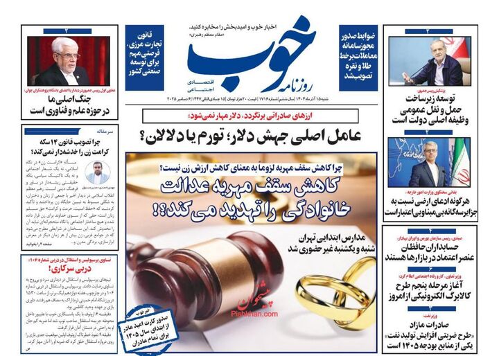 صفحه اول روزنامه های اقتصادی ۱۵ آذر ۱۴۰۴