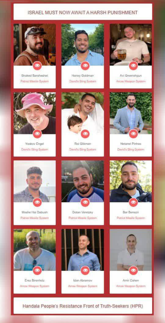 حنظله هویت ۱۳ طراح سامانههای پدافندی اسرائیل را افشا کرد