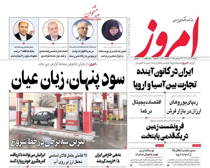 صفحه اول روزنامه های اقتصادی ۲۲ آذر ۱۴۰۴