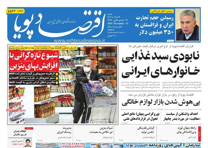 صفحه اول روزنامه های اقتصادی ۲۲ آذر ۱۴۰۴